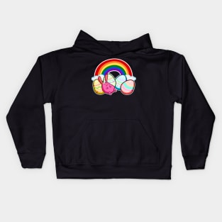 Easter Rainbow Pink Bunny Rabbit Sleeping On Colorful Eggs Kids Hoodie